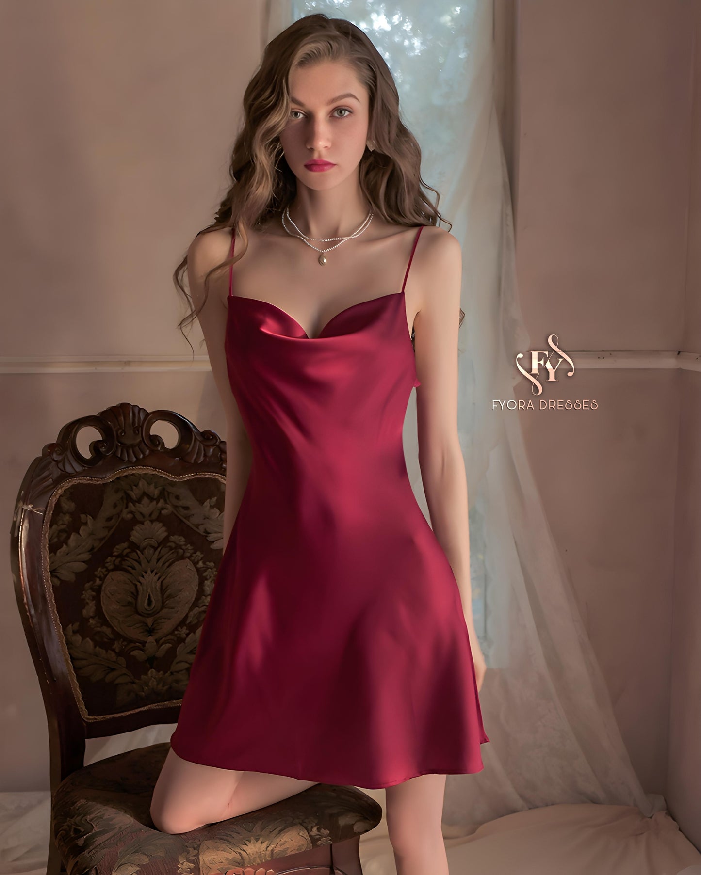 Silk Scarlet Muse - Cowl Neck Slip
