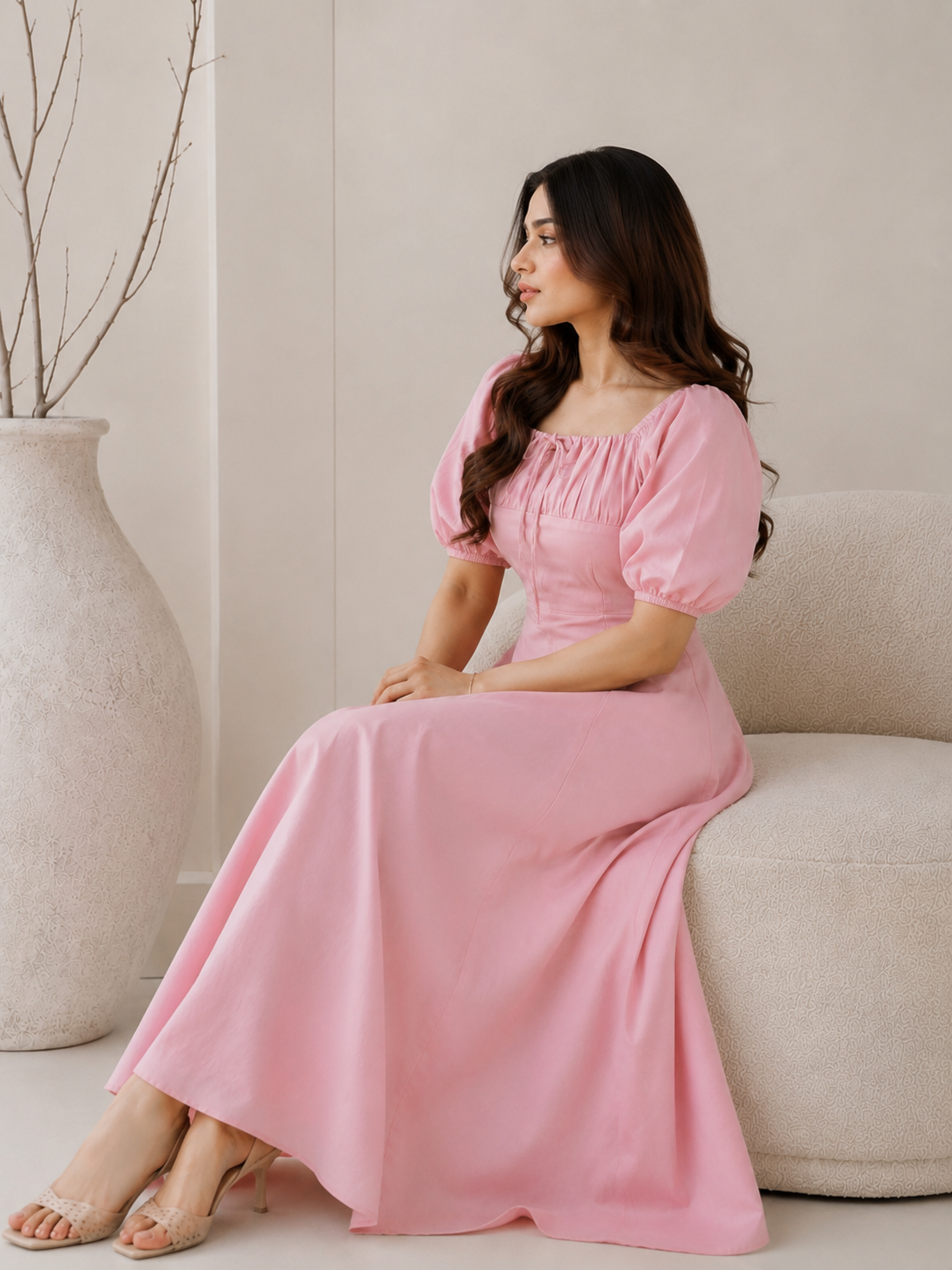 Roselle Linen Grace Maxi Dress - Soft Pink