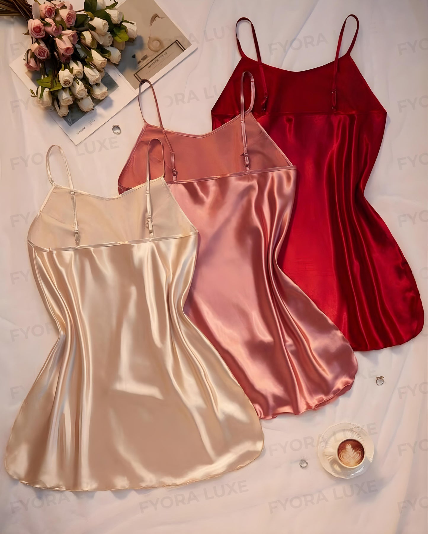 Luna Luxe Satin Slip Dress – Pack of 3