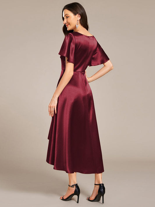 V-neck High-Low Satin (Wedding Guest) Dress with Pockets