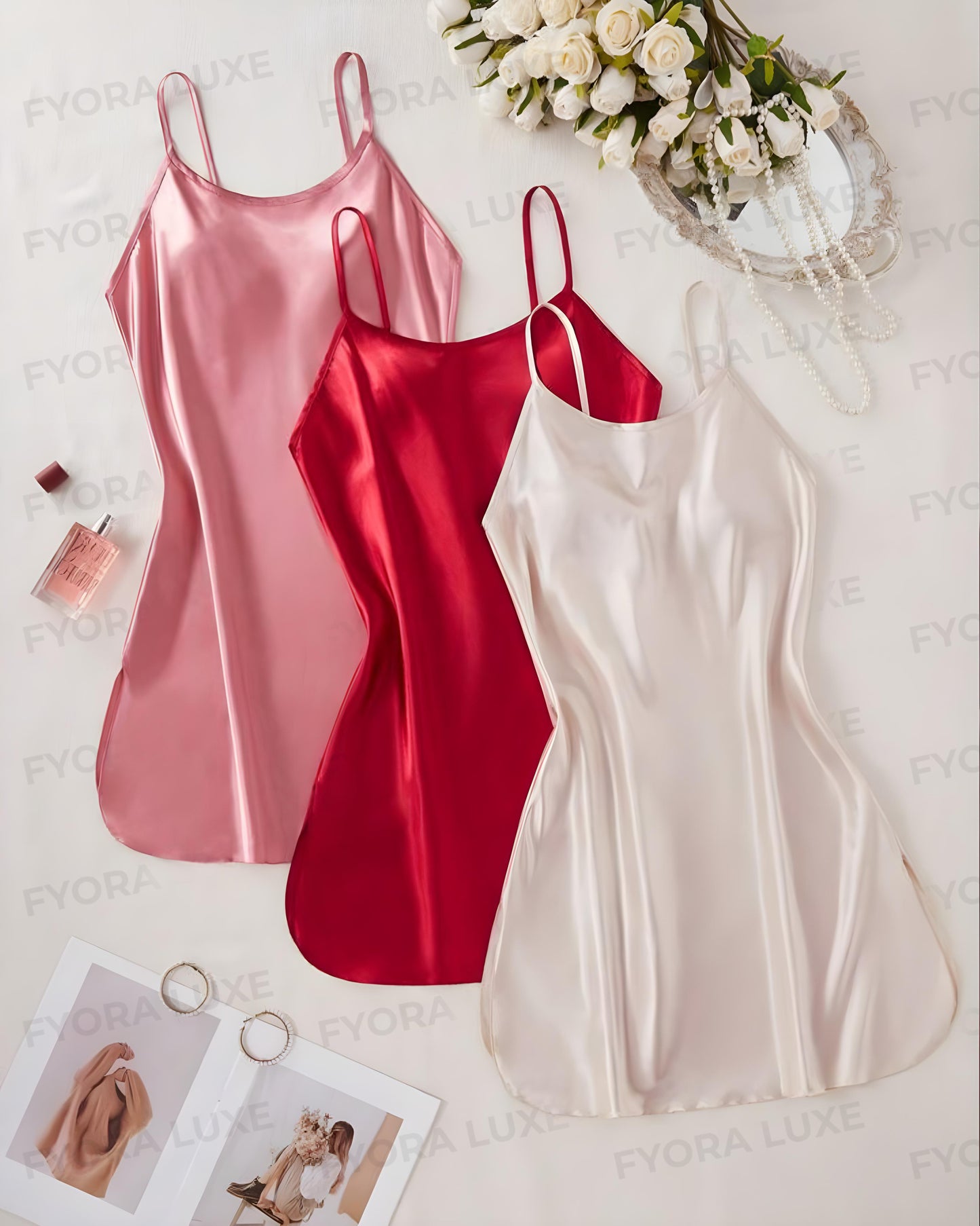 Luna Luxe Satin Slip Dress – Pack of 3