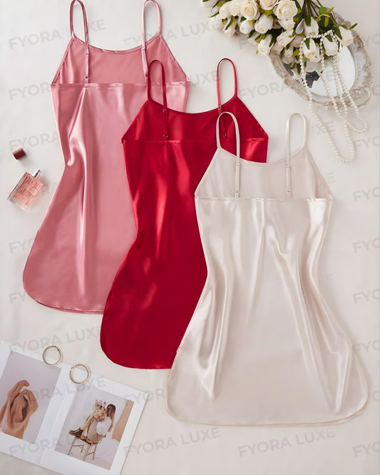 Luna Luxe Satin Slip Dress – Pack of 3