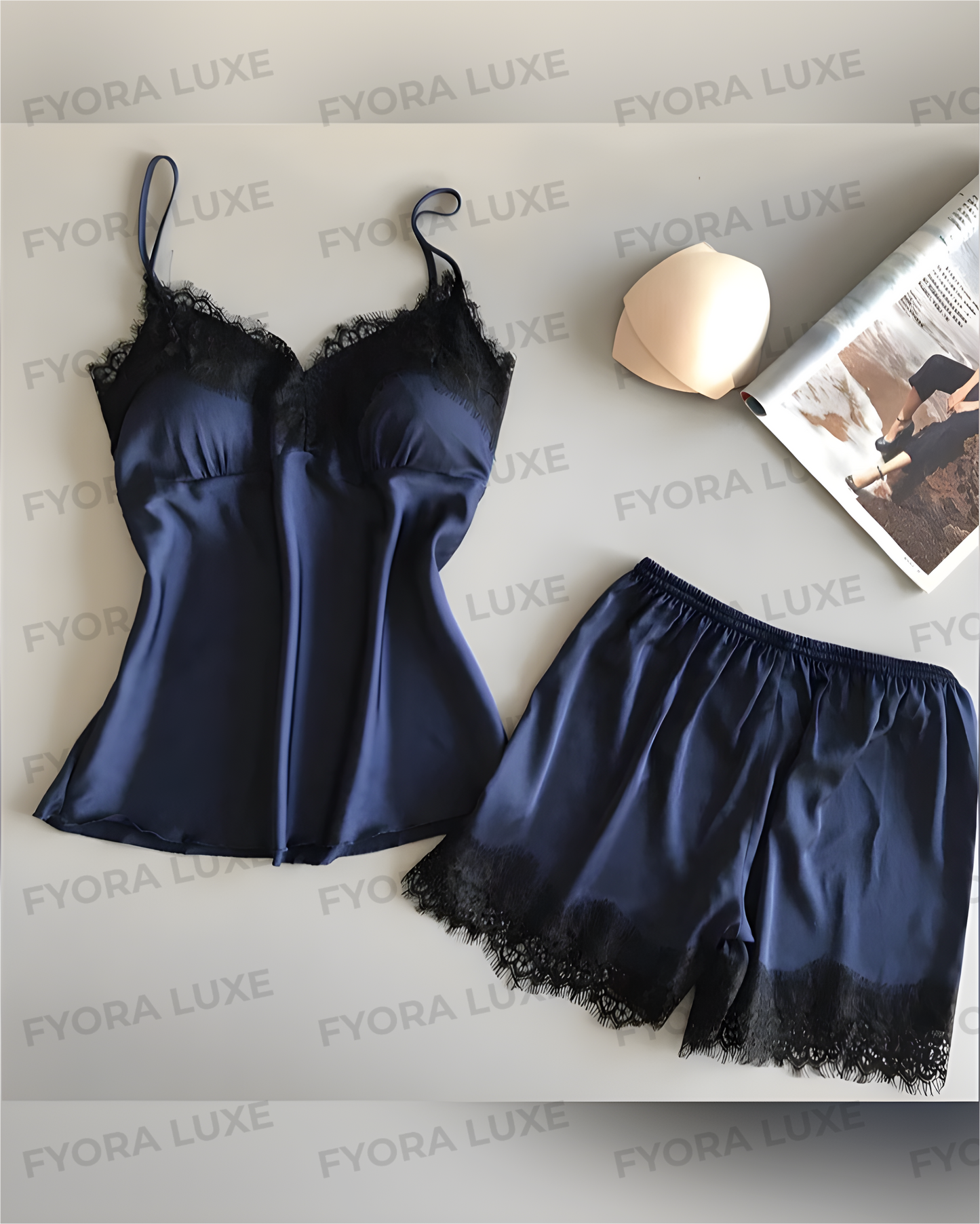 Fyora Luxe Lace Elegance Two-Piece Satin Nightwear Set