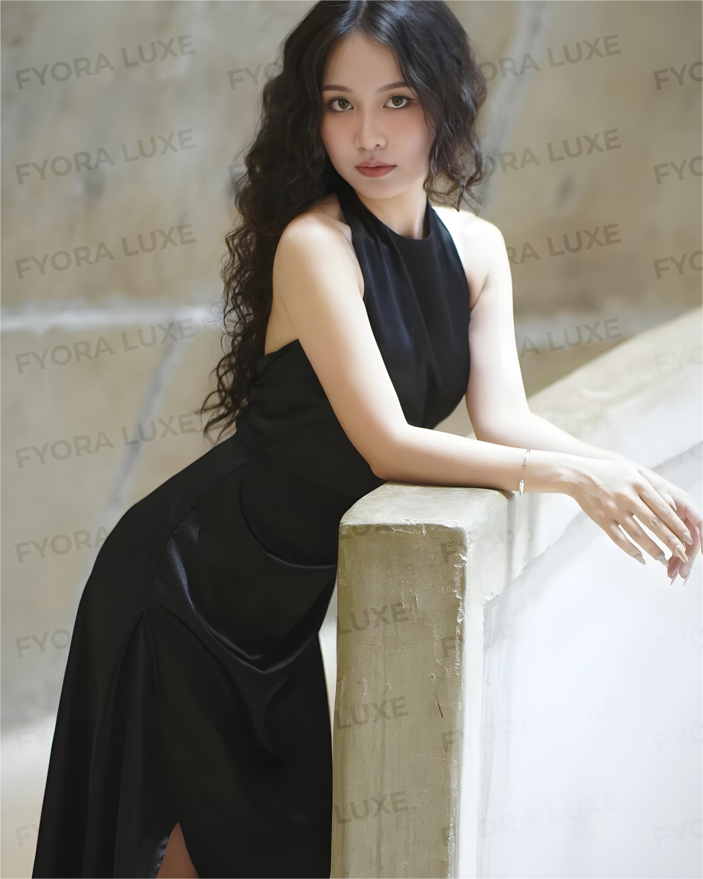 Celestia Silk Backless Halter Dress