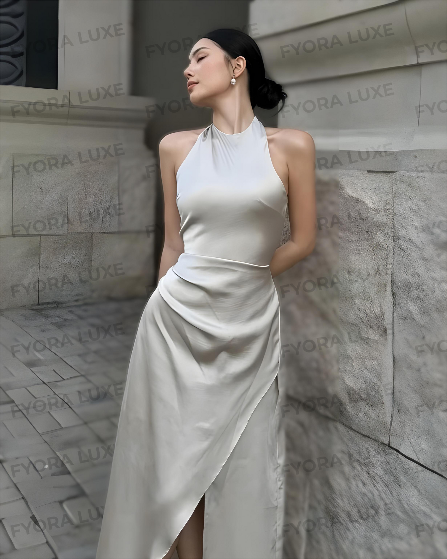 Celestia Silk Backless Halter Dress
