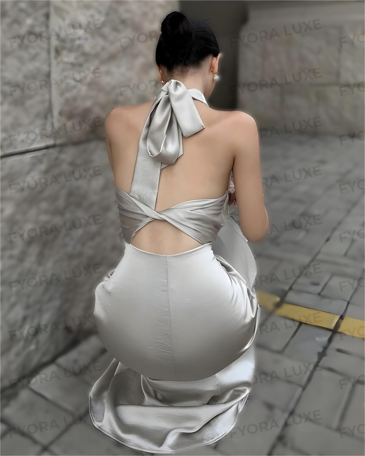 Celestia Silk Backless Halter Dress