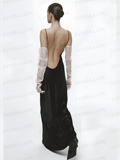The Queen’s Embrace: Regal Backless Silk Maxi Dress