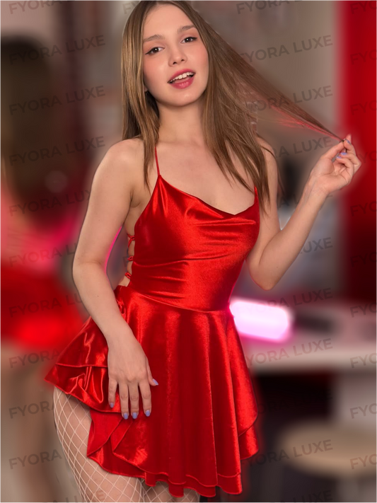 Satin Red Bliss Layered Backless Romper Maxi
