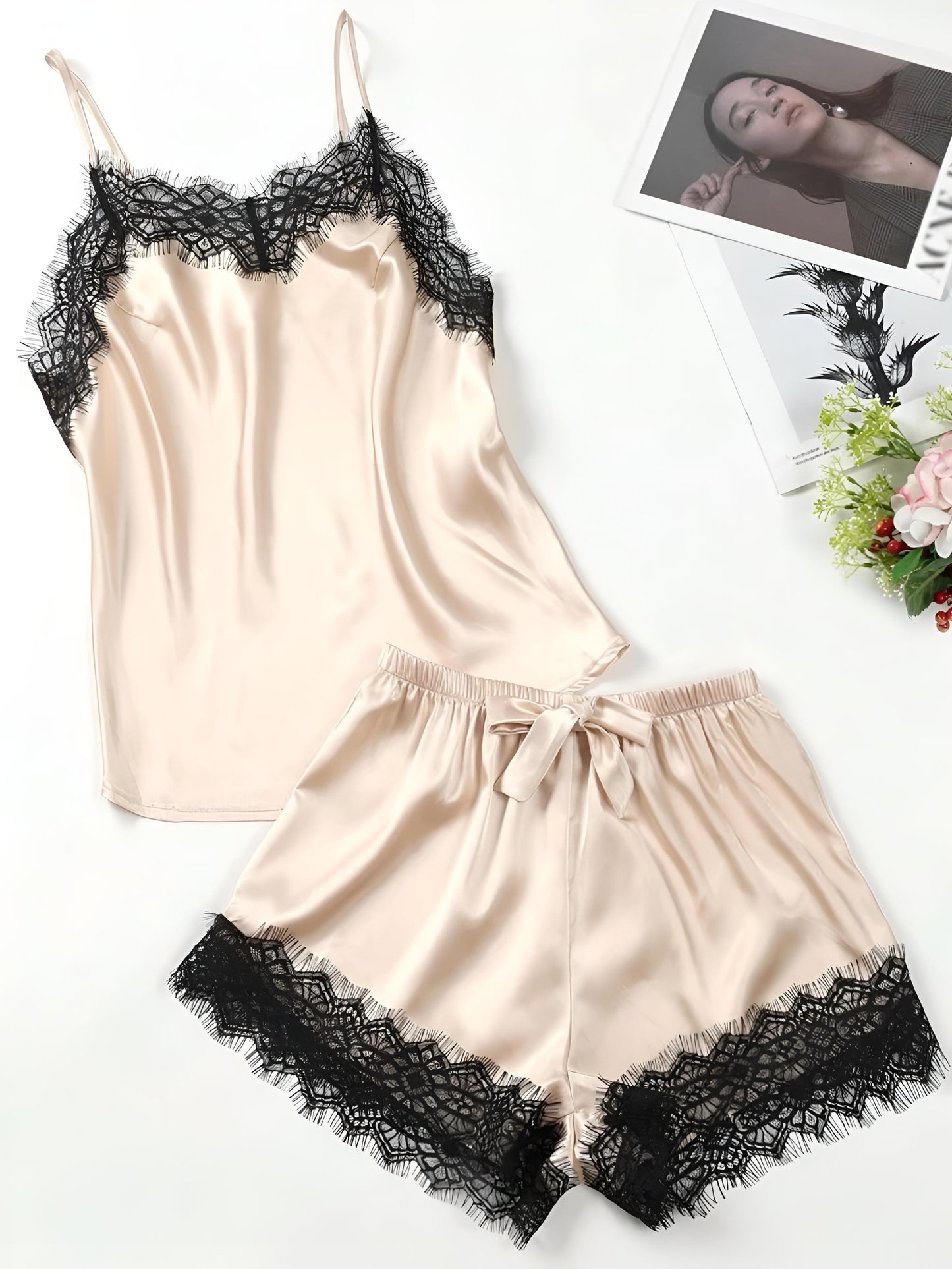 ✨ Midnight Muse – Luxe Satin Lace Sleep 2pc Set