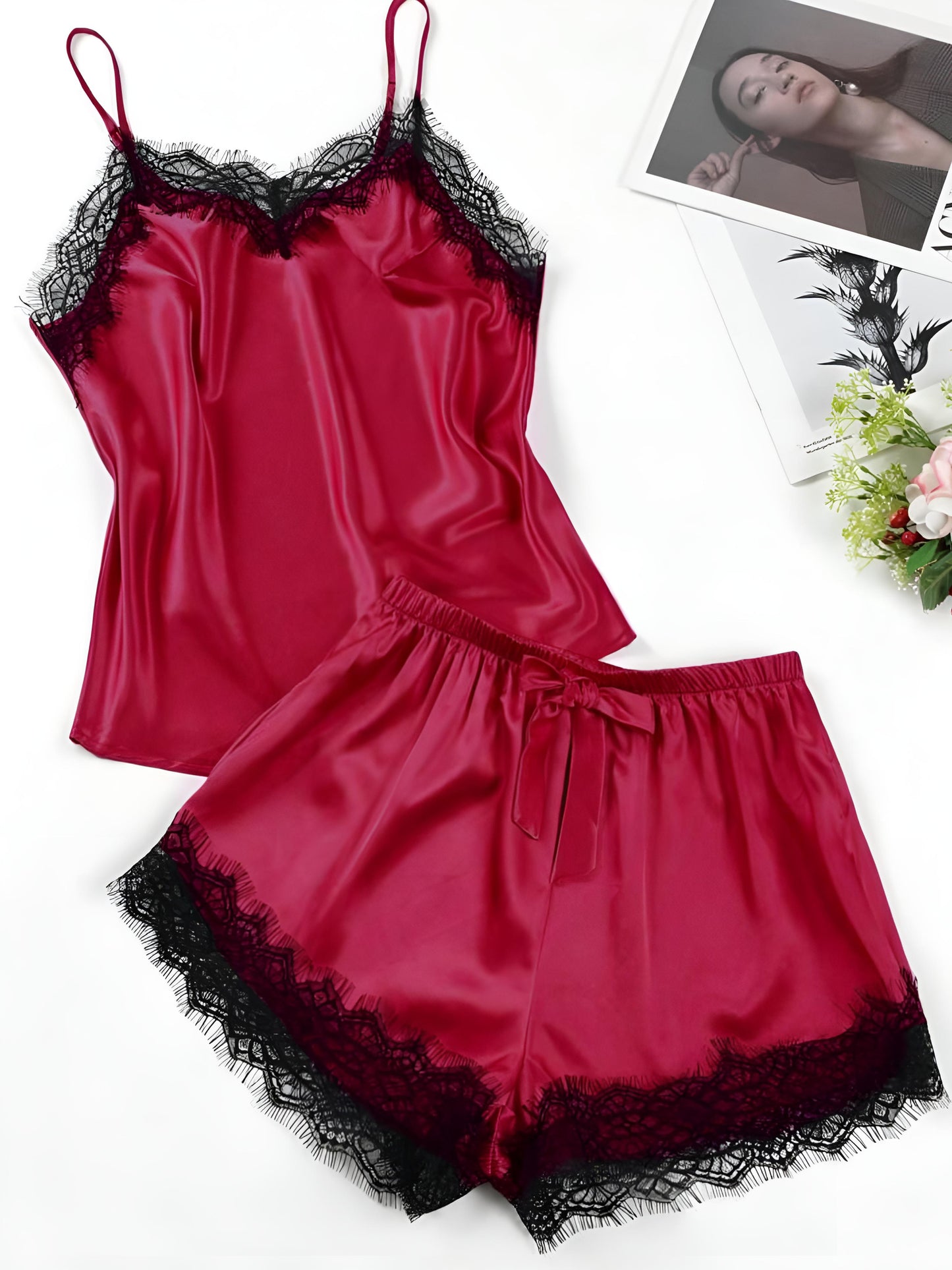 ✨ Midnight Muse – Luxe Satin Lace Sleep 2pc Set