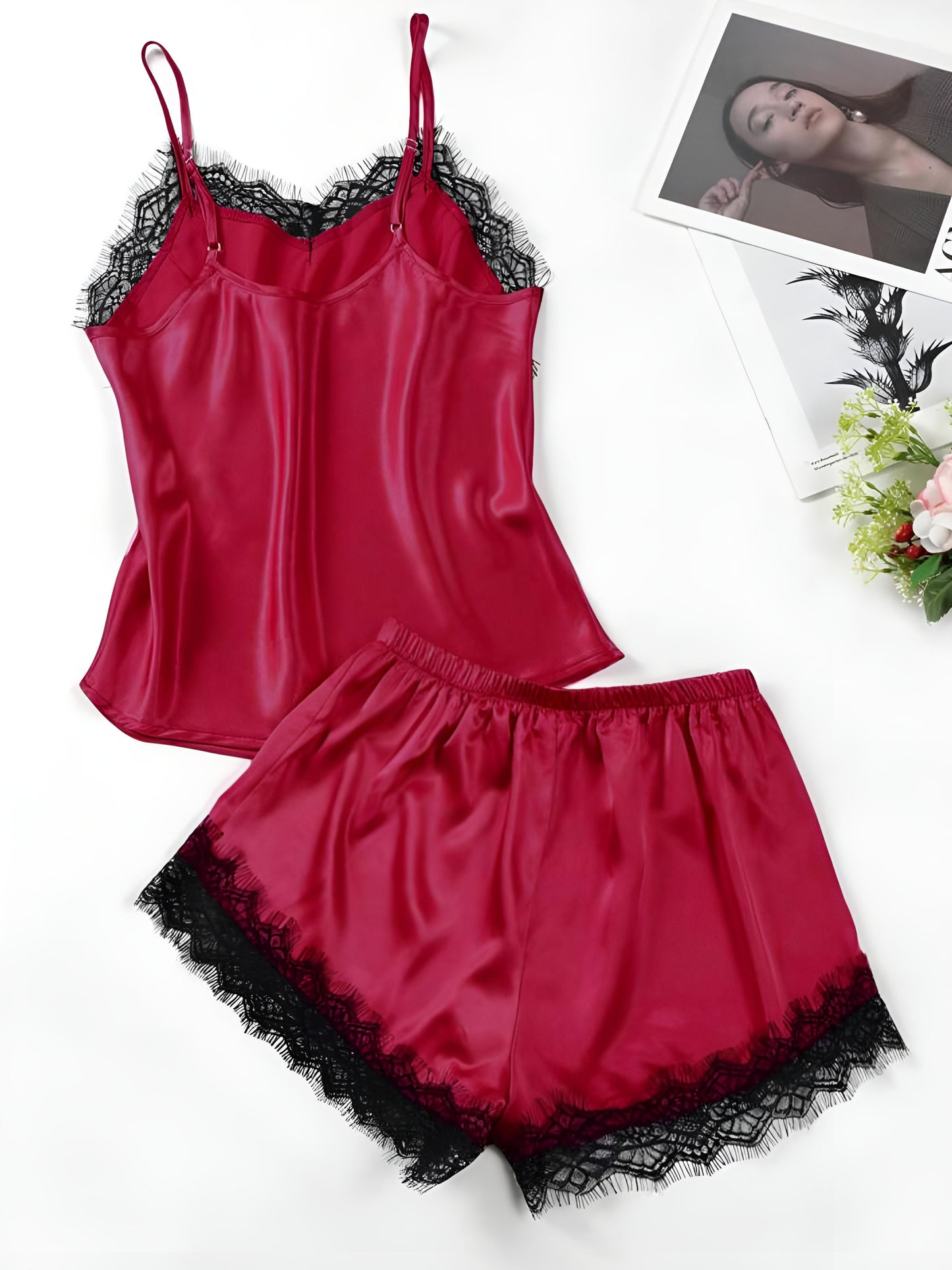 ✨ Midnight Muse – Luxe Satin Lace Sleep 2pc Set