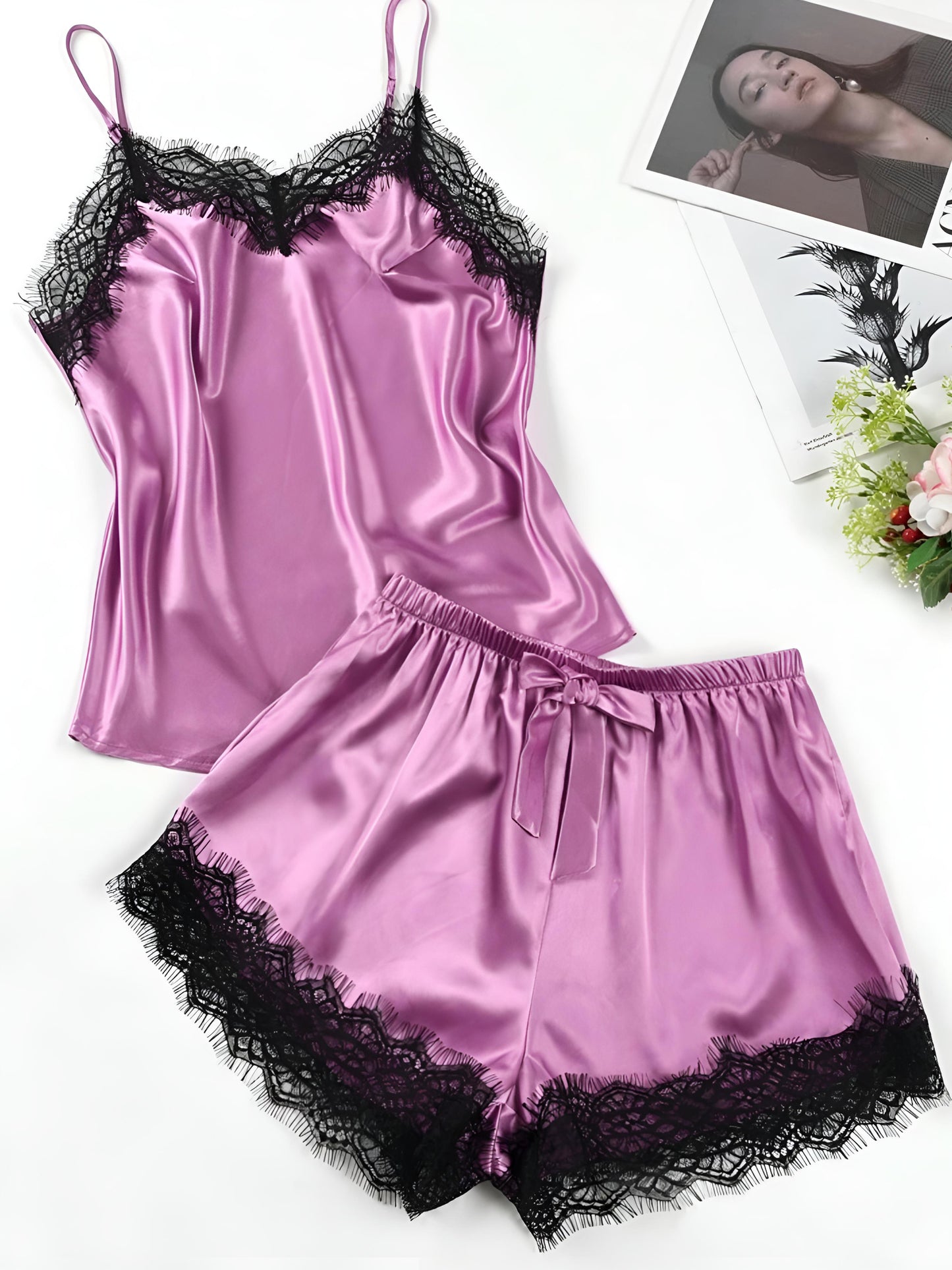 ✨ Midnight Muse – Luxe Satin Lace Sleep 2pc Set