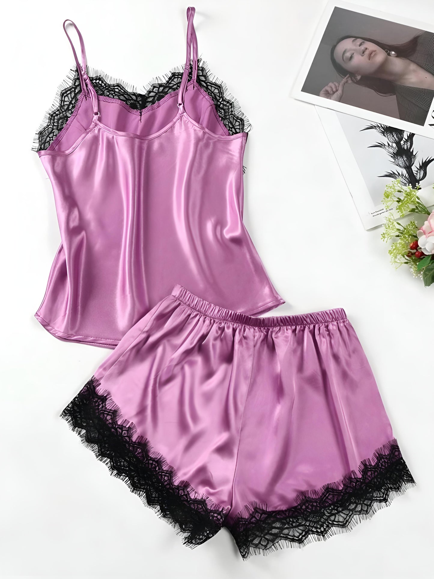 ✨ Midnight Muse – Luxe Satin Lace Sleep 2pc Set