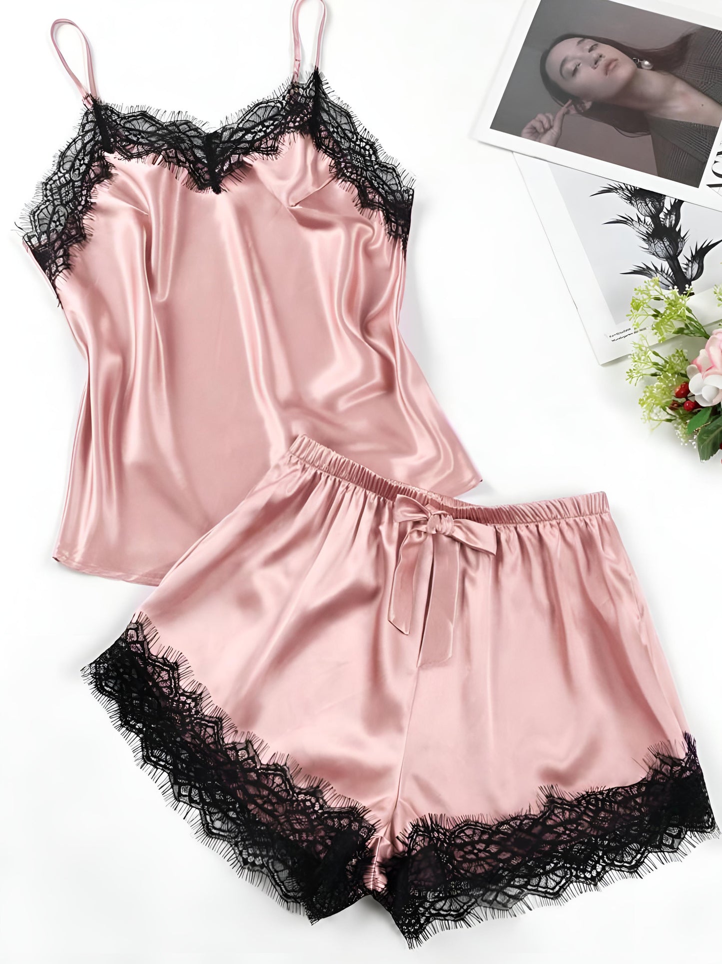 ✨ Midnight Muse – Luxe Satin Lace Sleep 2pc Set