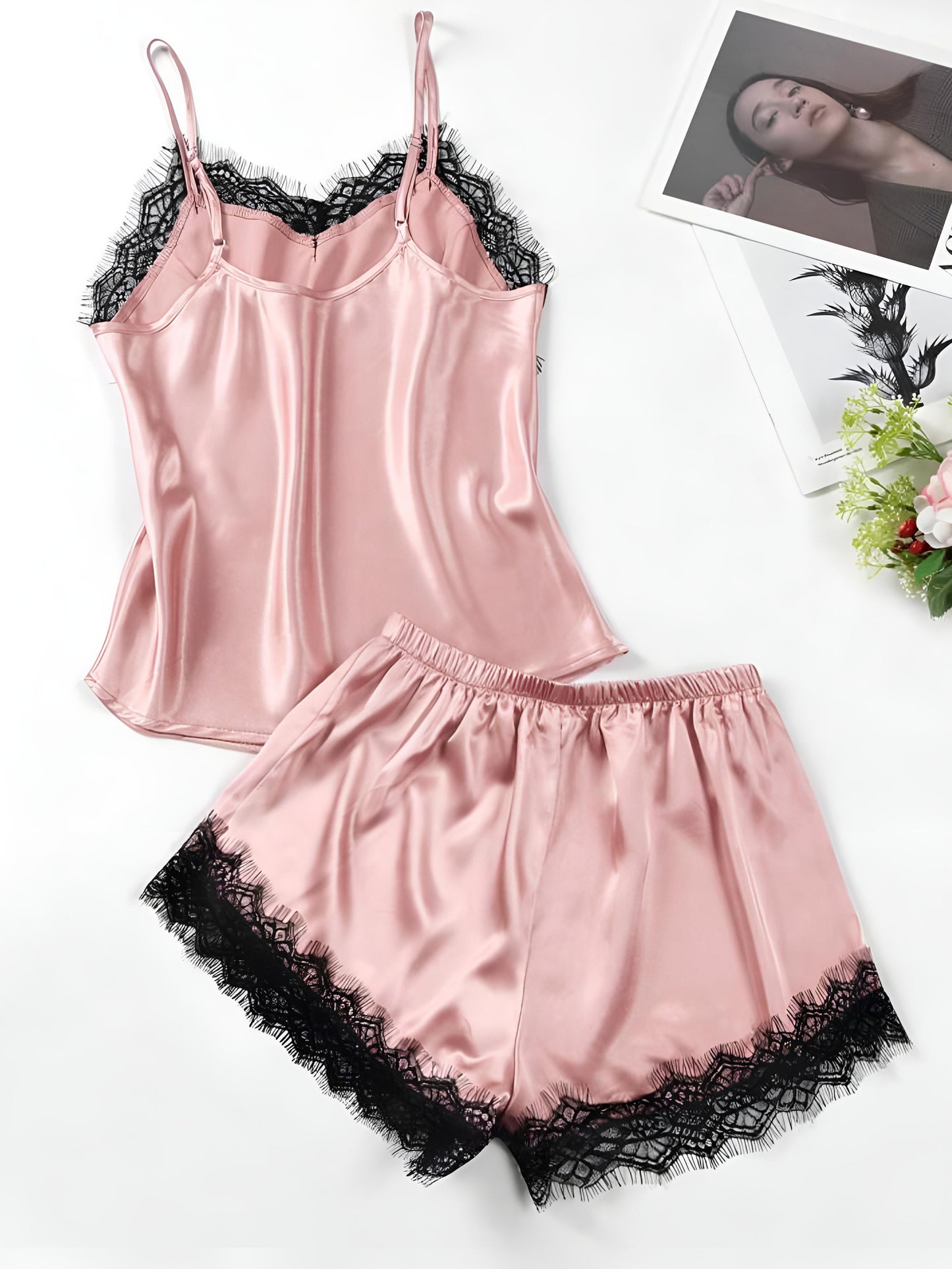 ✨ Midnight Muse – Luxe Satin Lace Sleep 2pc Set