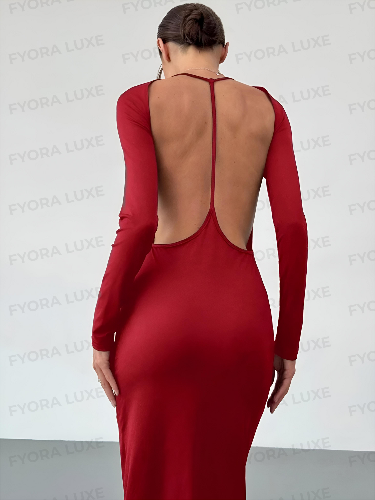 FyoraLuxe Bodycon Backless Silk Maxi Dress