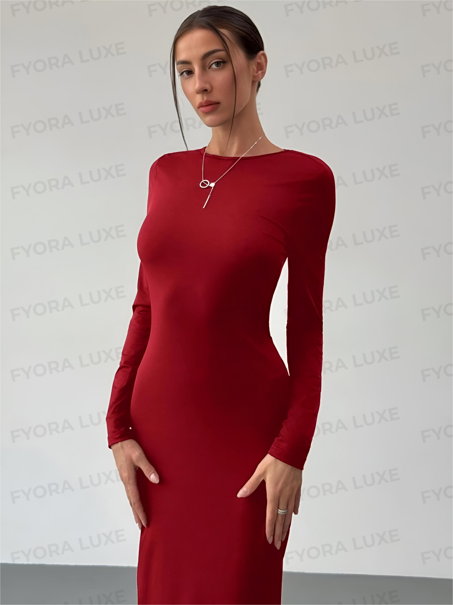 FyoraLuxe Bodycon Backless Silk Maxi Dress