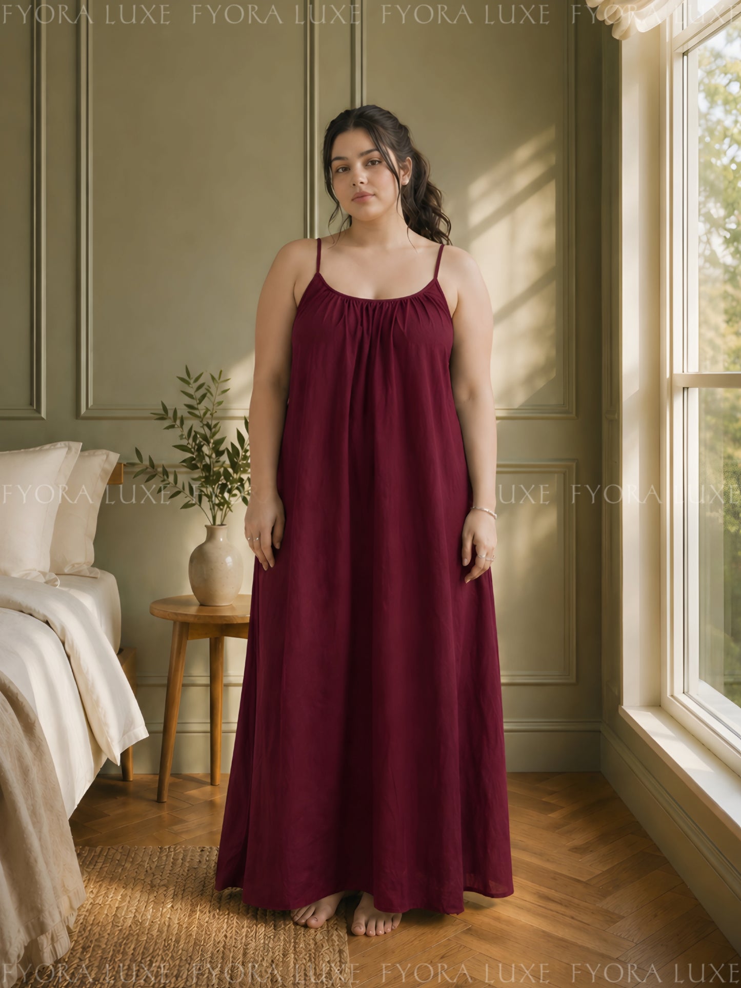 Relaxed Fit Backless Linen Maxi Dress with Spaghetti Straps