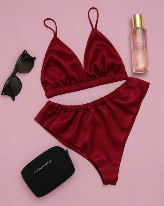 Midnight Allure - Satin Bralette 2pc Set