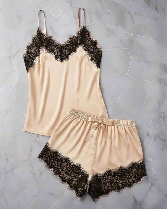 ✨ Midnight Muse – Luxe Satin Lace Sleep 2pc Set