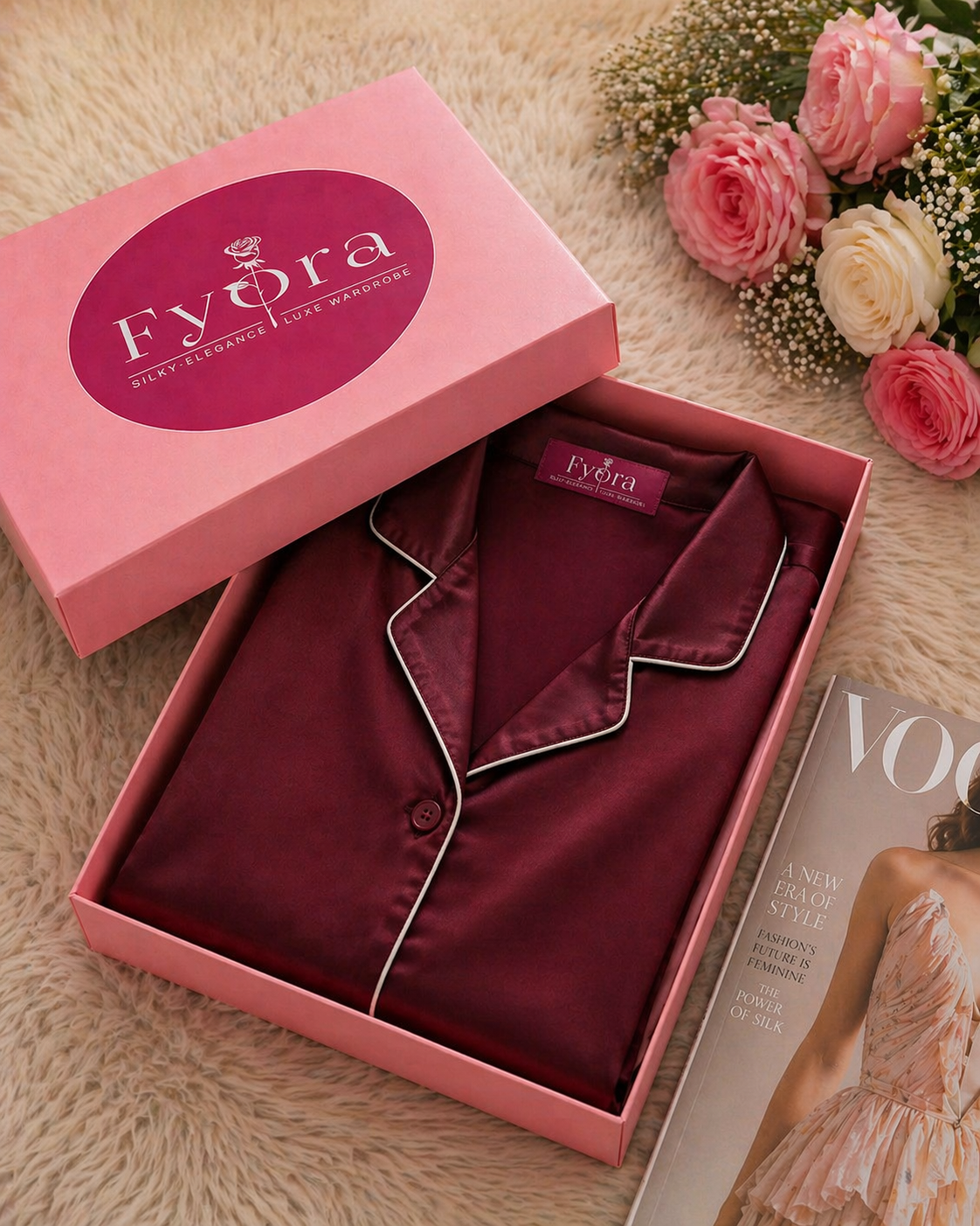 Royal Maroon Premium Silk Pajama Set - Soft Luxe Nightwear 2pc