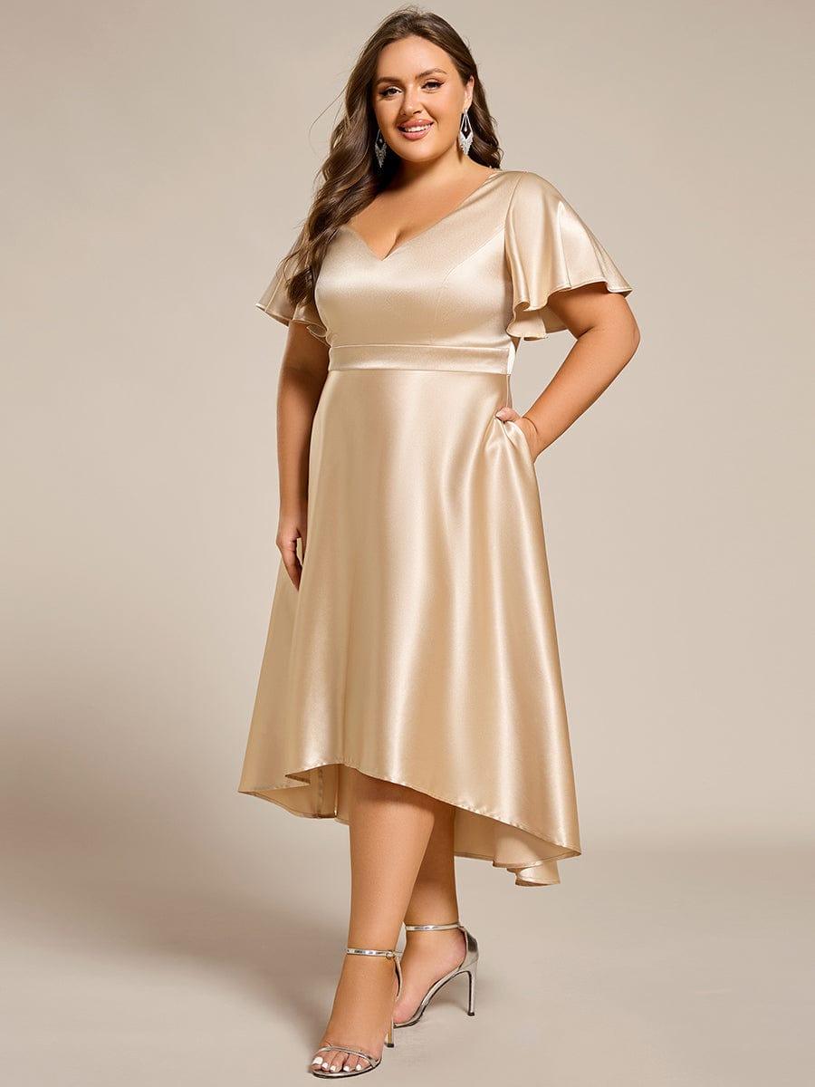 V-neck High-Low Satin (Wedding Guest) Dress with Pockets