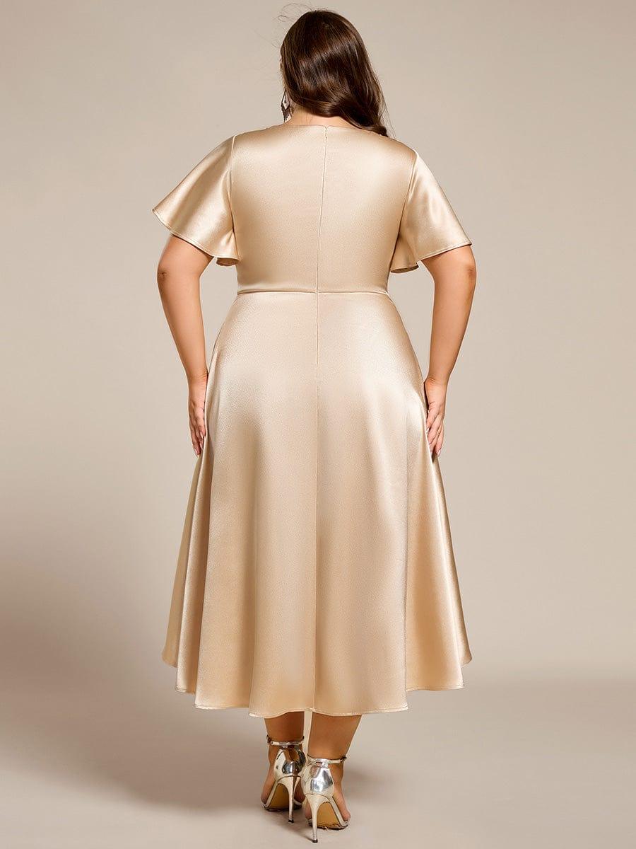 V-neck High-Low Satin (Wedding Guest) Dress with Pockets