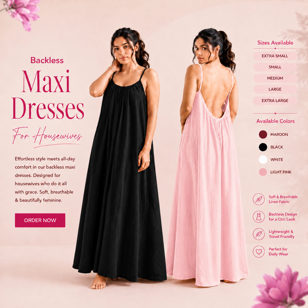 Backless Linen Maxi Duo Set - Mix & Match (Pack of 2)