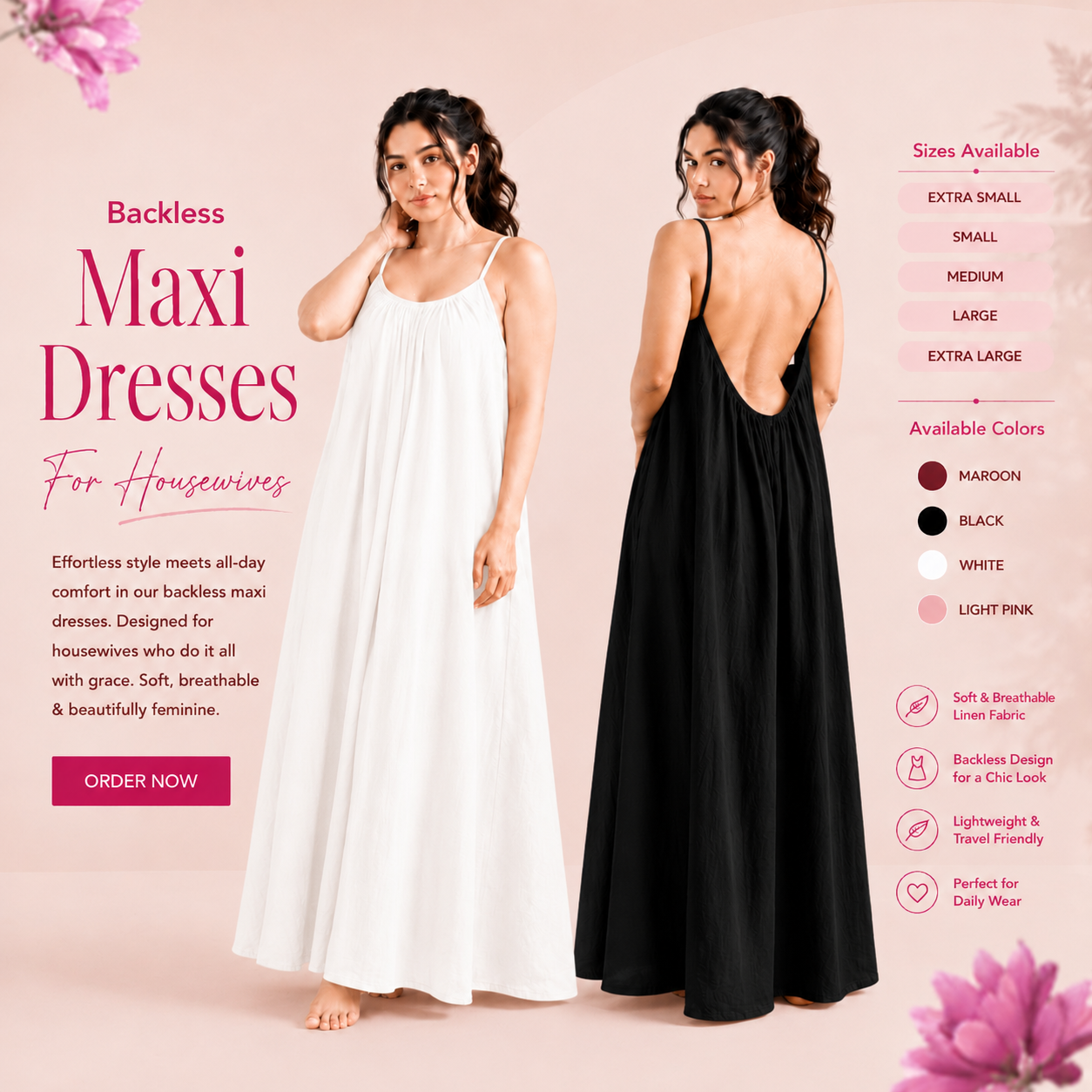 Backless Linen Maxi Duo Set - Mix & Match (Pack of 2)
