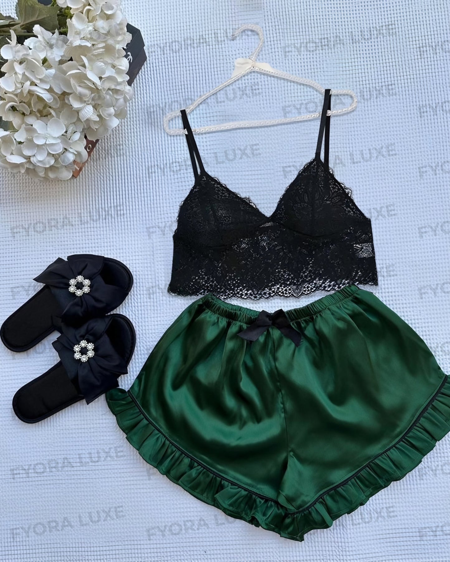 Fyora Luxe Signature Lace - Trimmed Satin Nightwear Set
