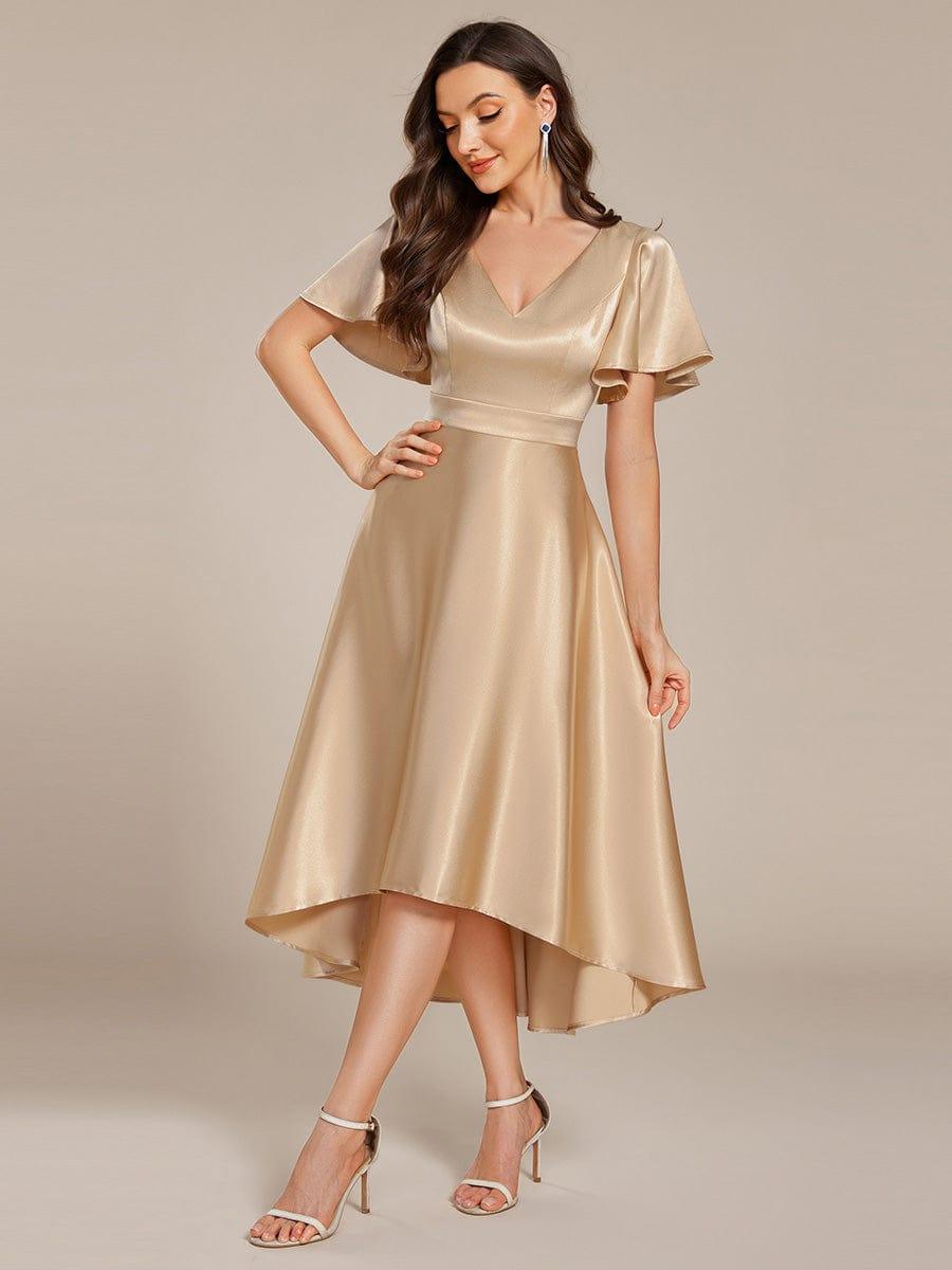 V-neck High-Low Satin (Wedding Guest) Dress with Pockets