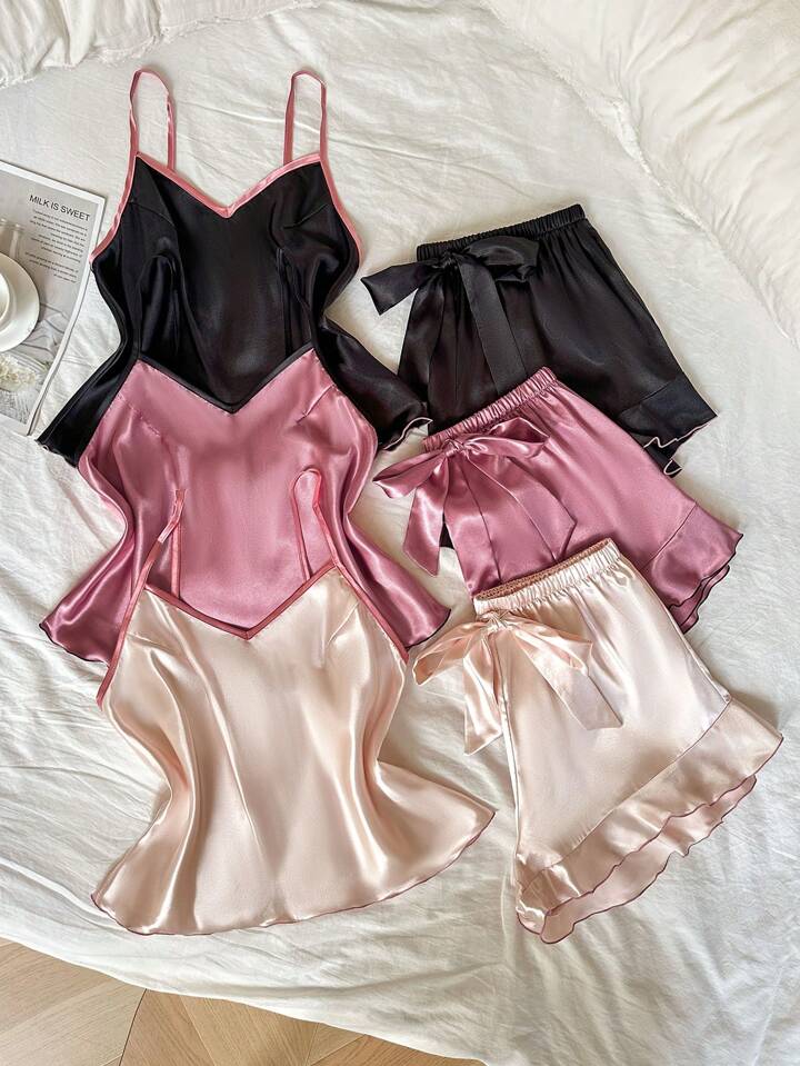 Ruffle Trim Faux Cami Shorts - Pack of 3pcs