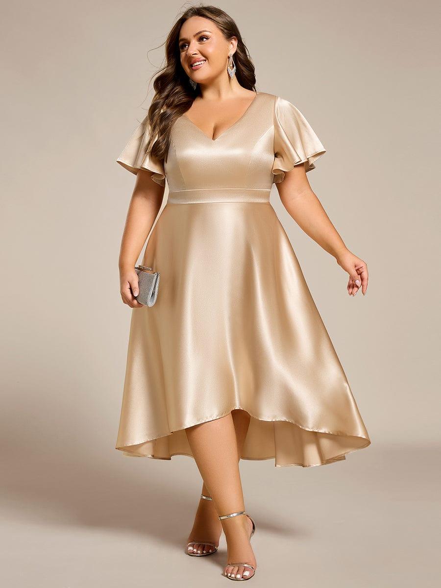 V-neck High-Low Satin (Wedding Guest) Dress with Pockets
