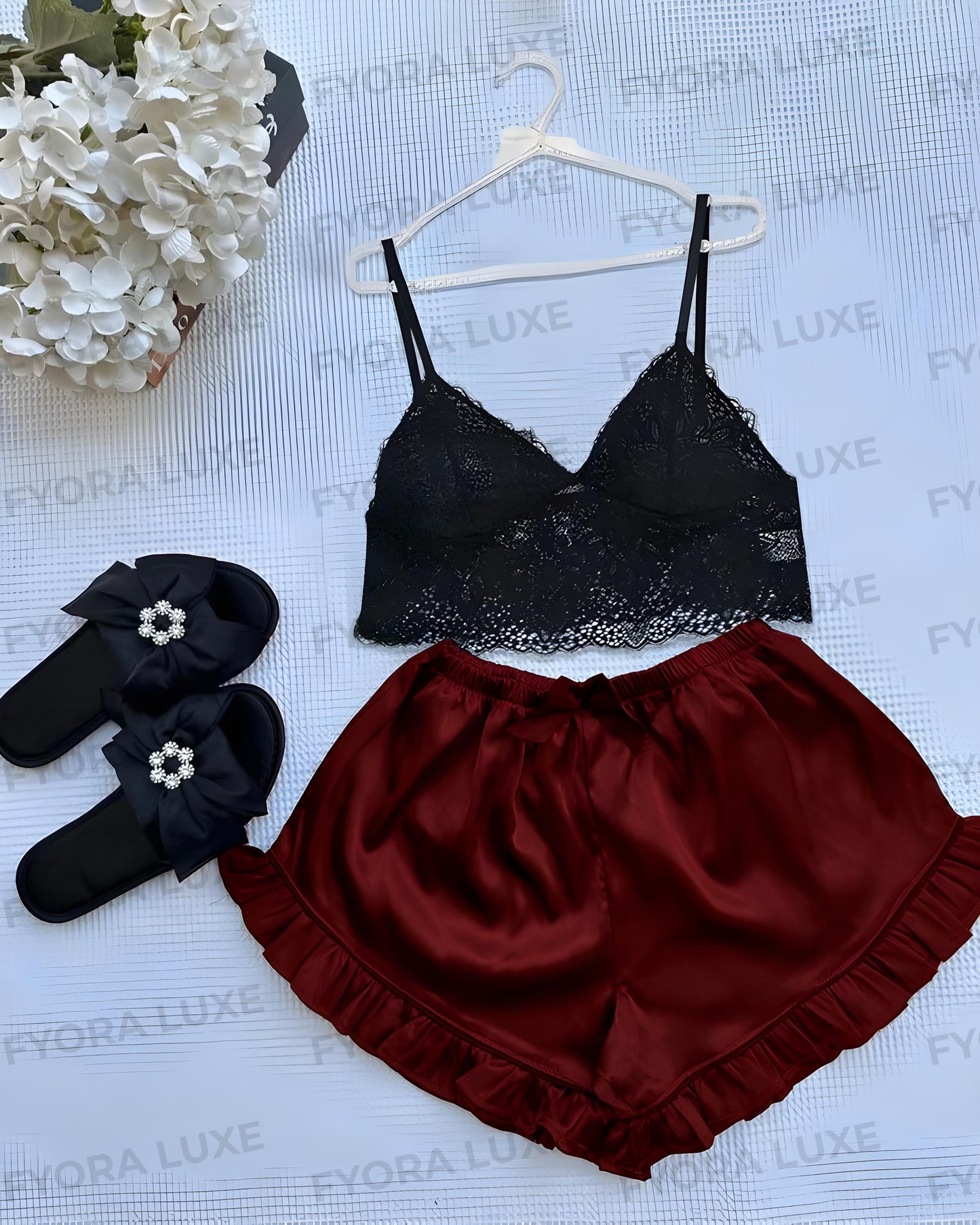 Fyora Luxe Signature Lace - Trimmed Satin Nightwear Set