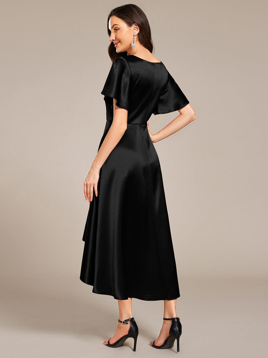 V-neck High-Low Satin (Wedding Guest) Dress with Pockets