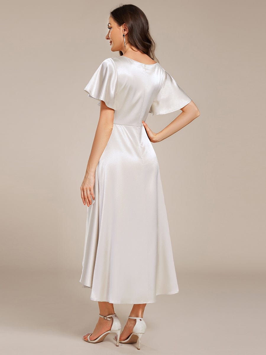 V-neck High-Low Satin (Wedding Guest) Dress with Pockets