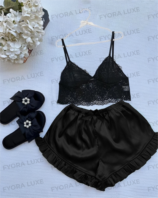 Fyora Luxe Signature Lace - Trimmed Satin Nightwear Set