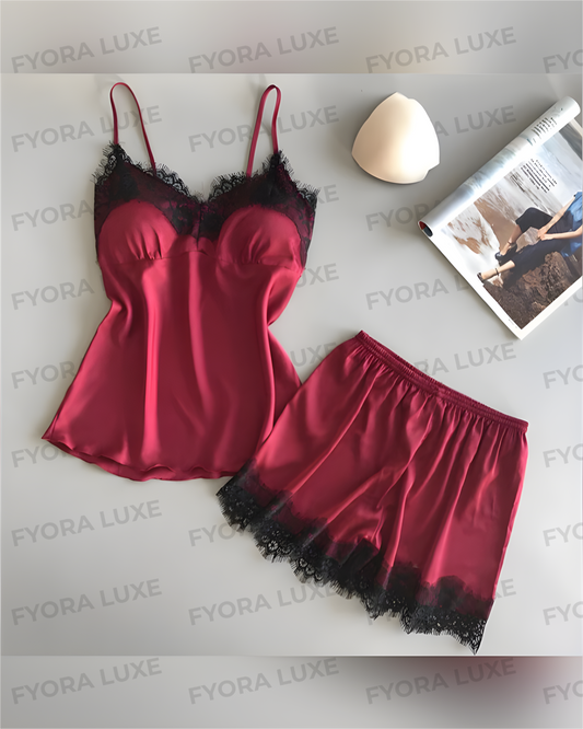 Fyora Luxe Lace Elegance Two-Piece Satin Nightwear Set