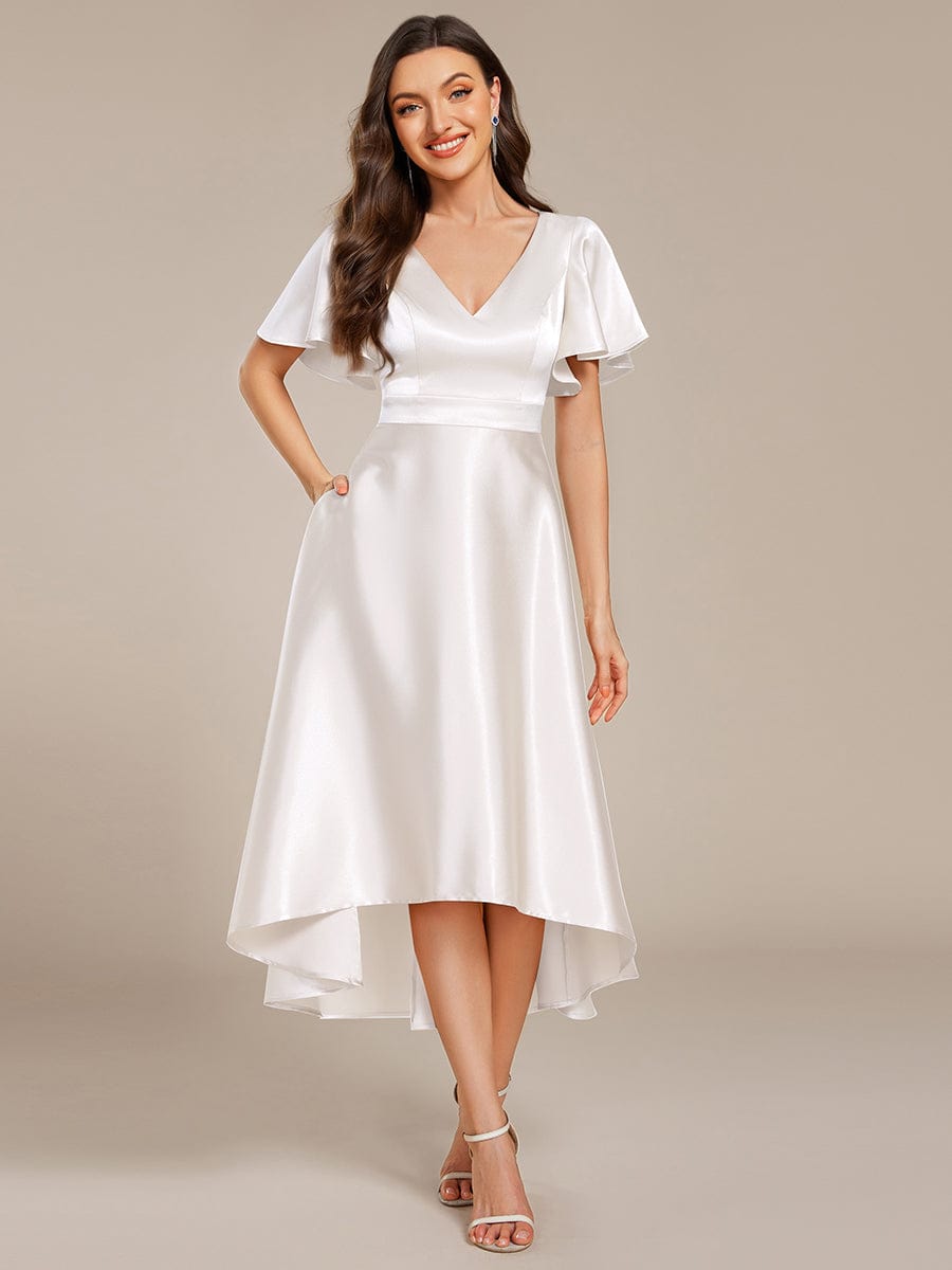 V-neck High-Low Satin (Wedding Guest) Dress with Pockets
