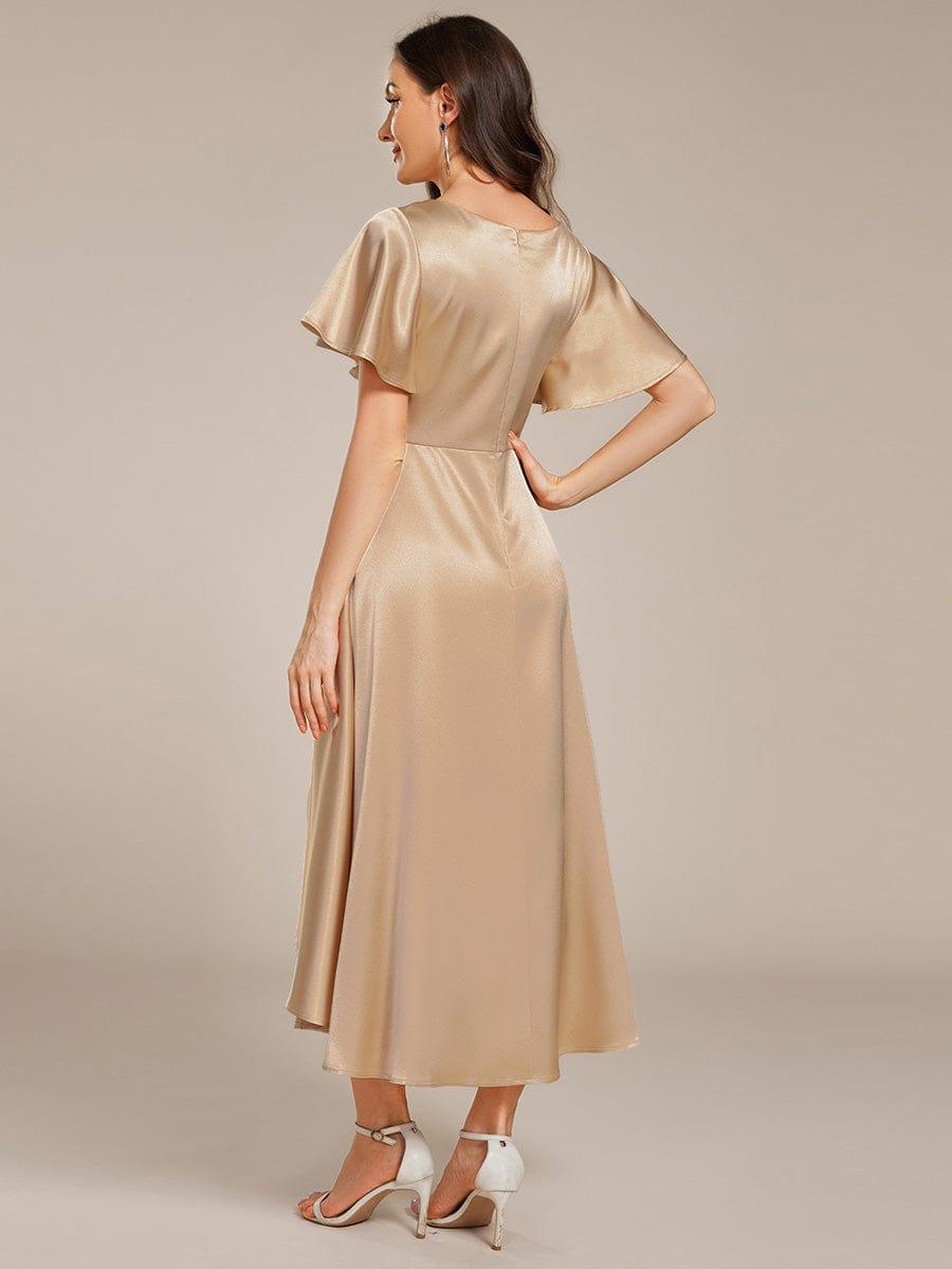 V-neck High-Low Satin (Wedding Guest) Dress with Pockets