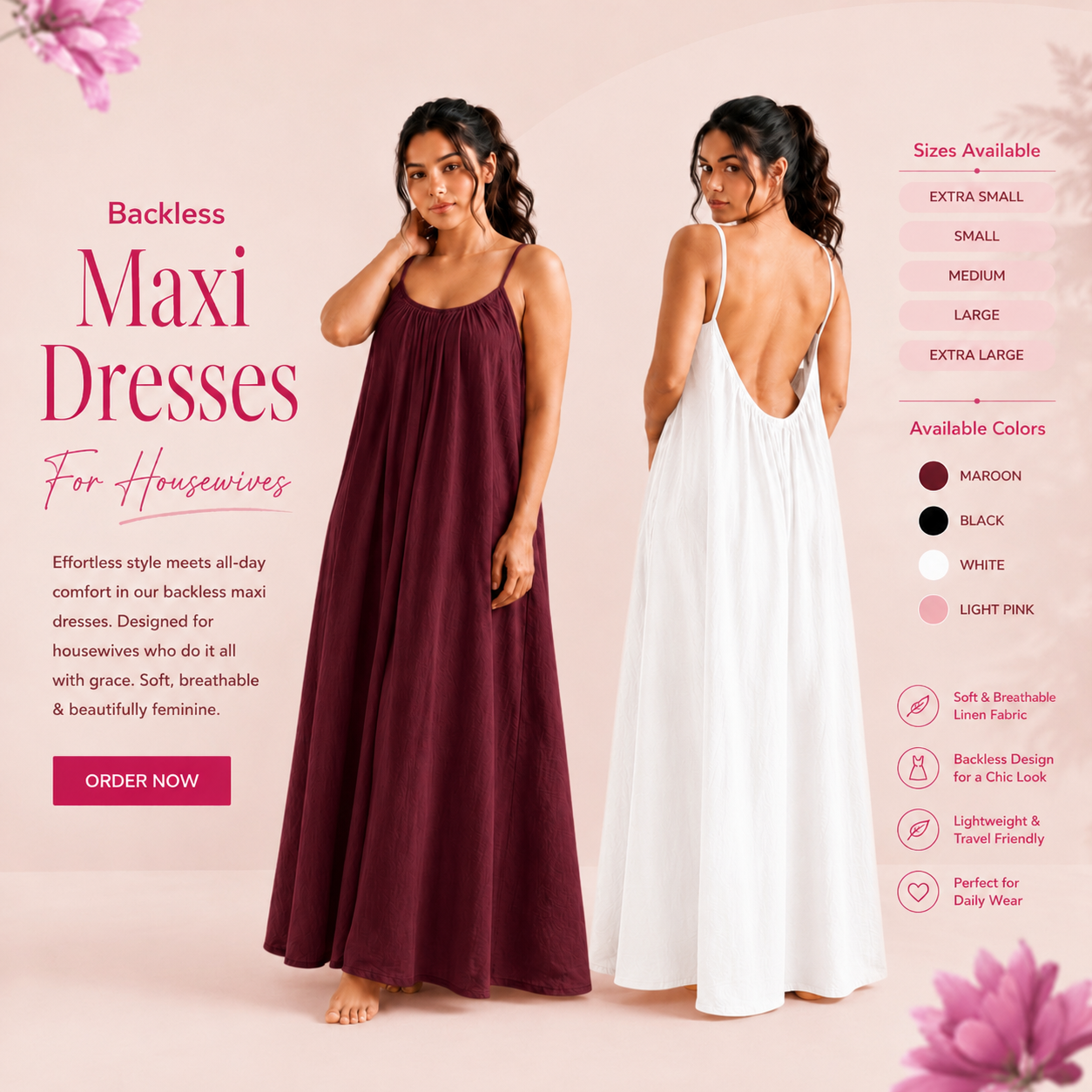 Backless Linen Maxi Duo Set - Mix & Match (Pack of 2)