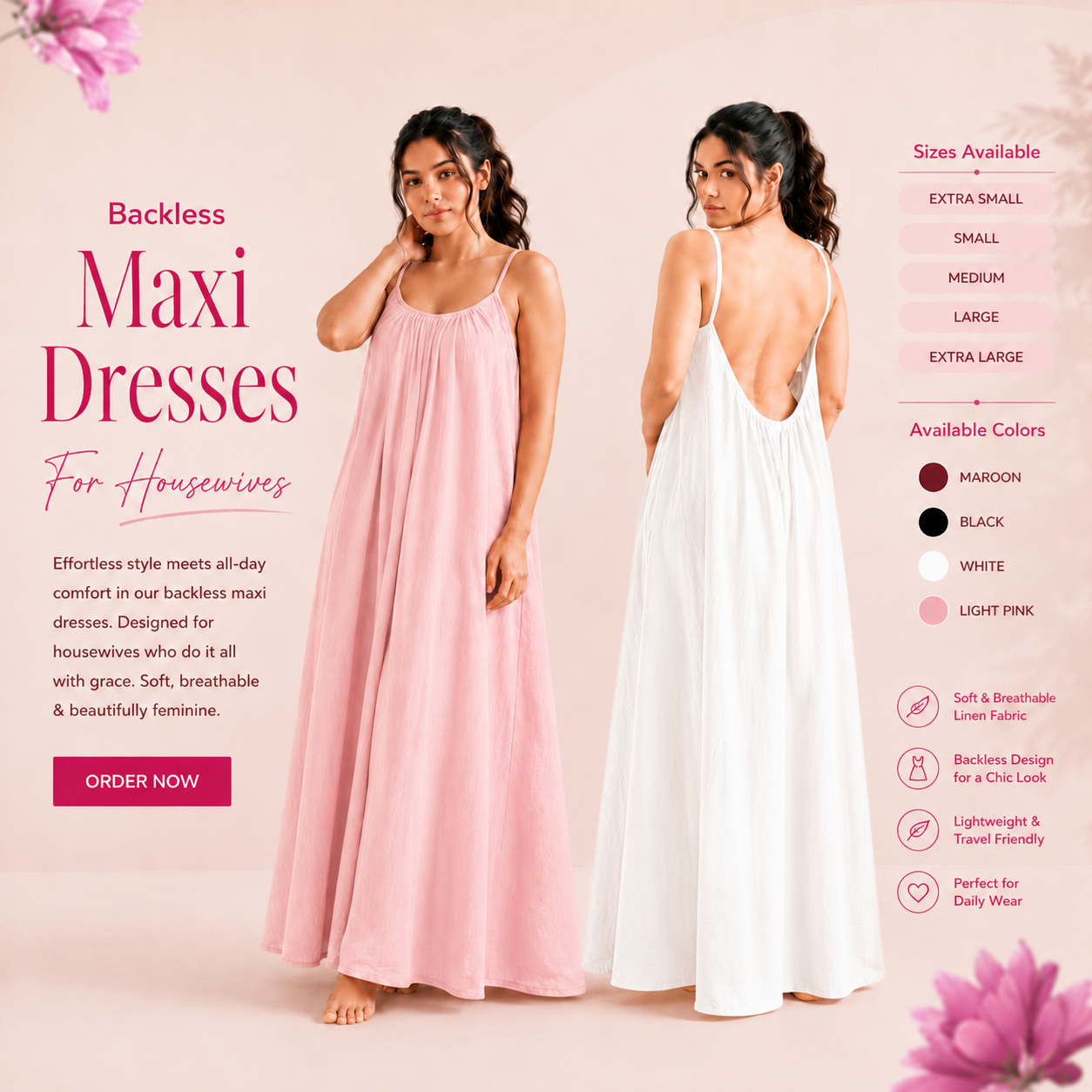 Backless Linen Maxi Duo Set - Mix & Match (Pack of 2)