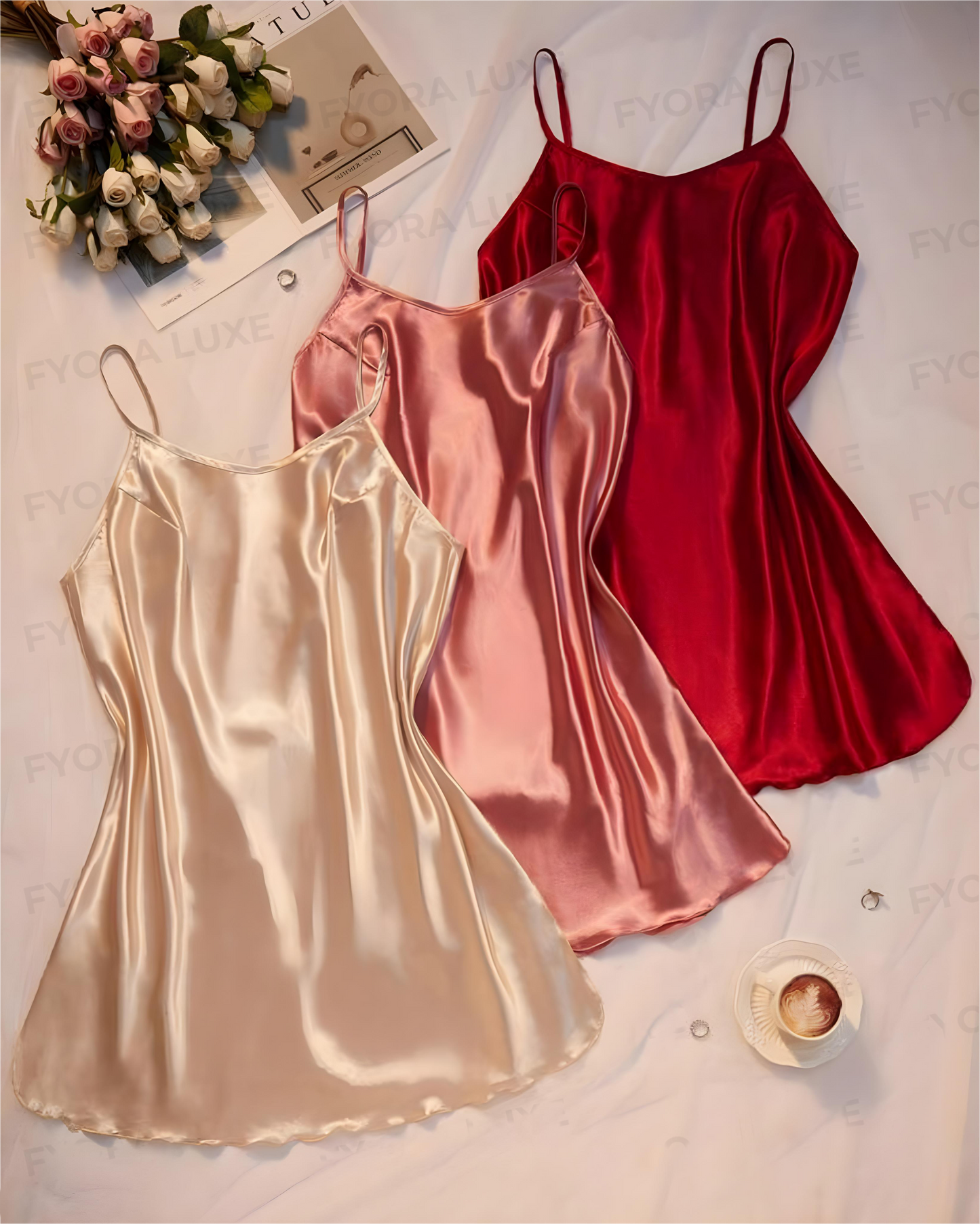 Luna Luxe Satin Slip Dress – Pack of 3