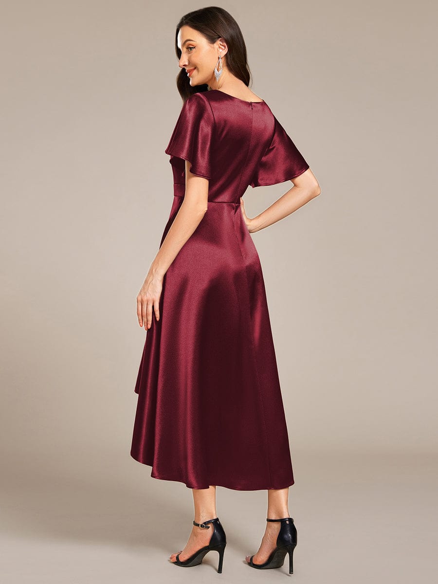 V-neck High-Low Satin (Wedding Guest) Dress with Pockets