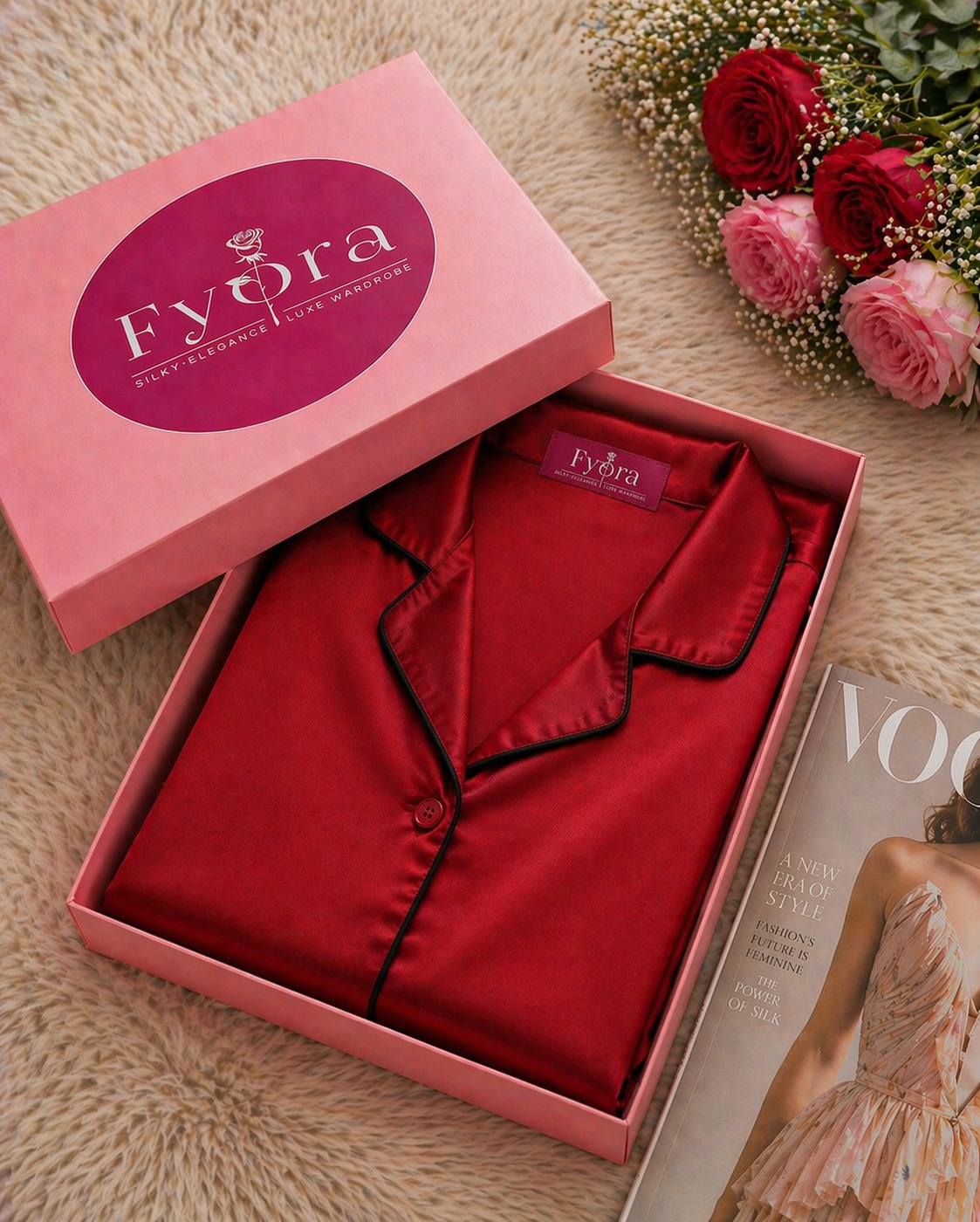 Bold Red Premium Silk Pajama Set - Luxe Statement Nightwear 2pc