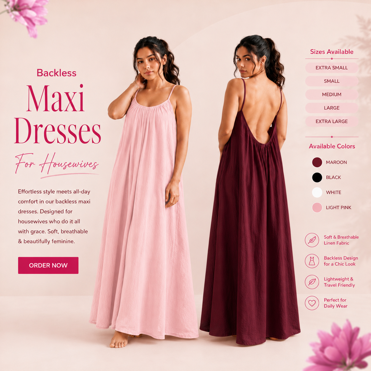 Backless Linen Maxi Duo Set - Mix & Match (Pack of 2)