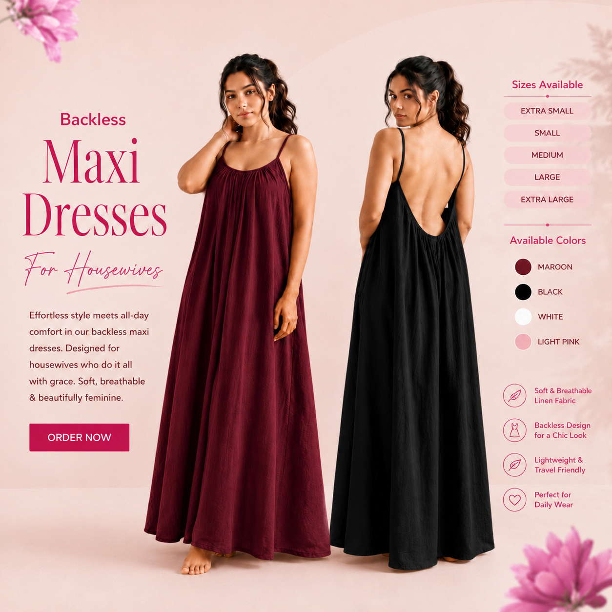 Backless Linen Maxi Duo Set - Mix & Match (Pack of 2)
