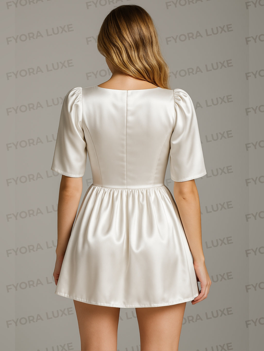 Silky Square Neck Puff Sleeve Mini Dress