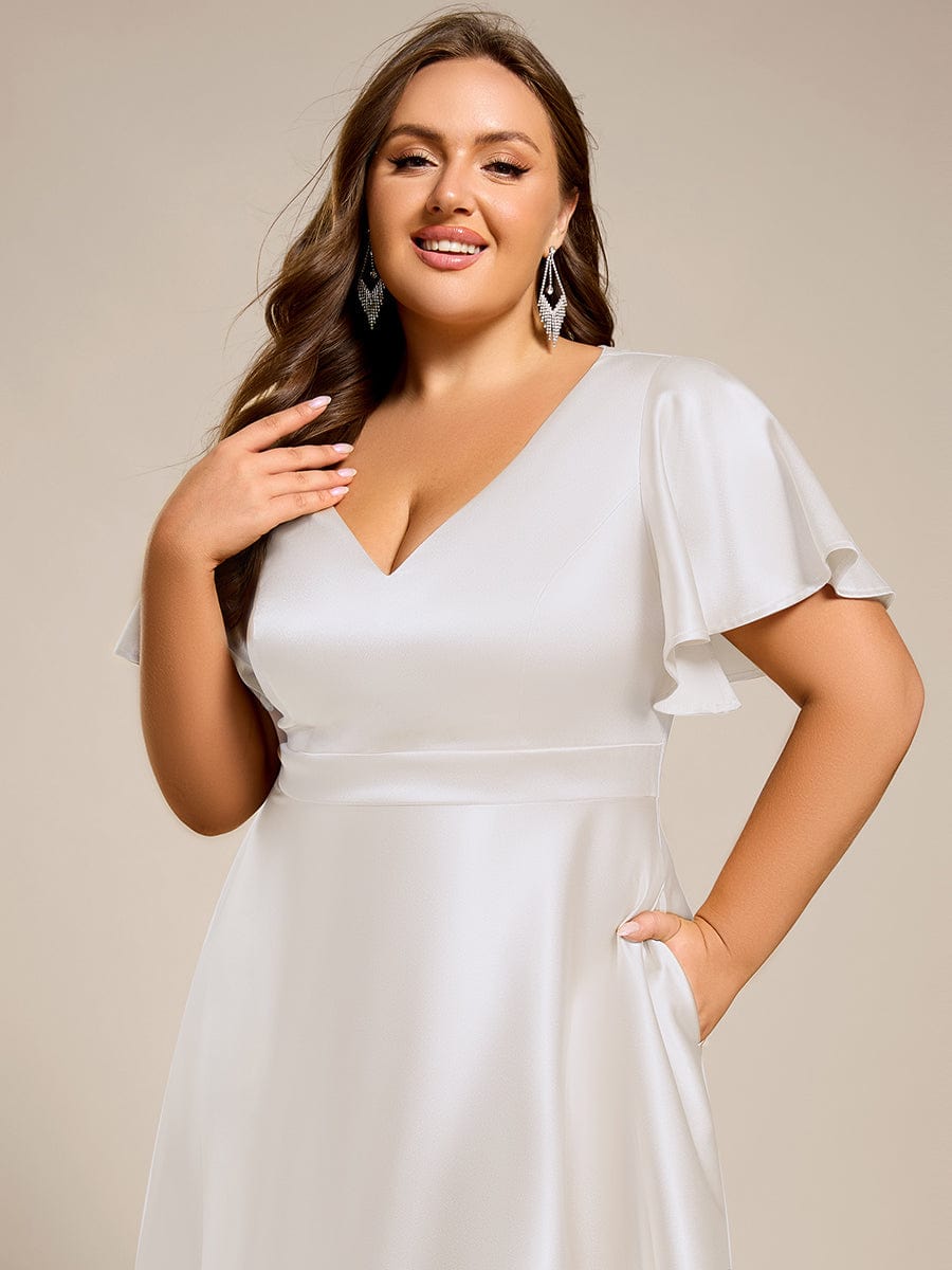 V-neck High-Low Satin (Wedding Guest) Dress with Pockets