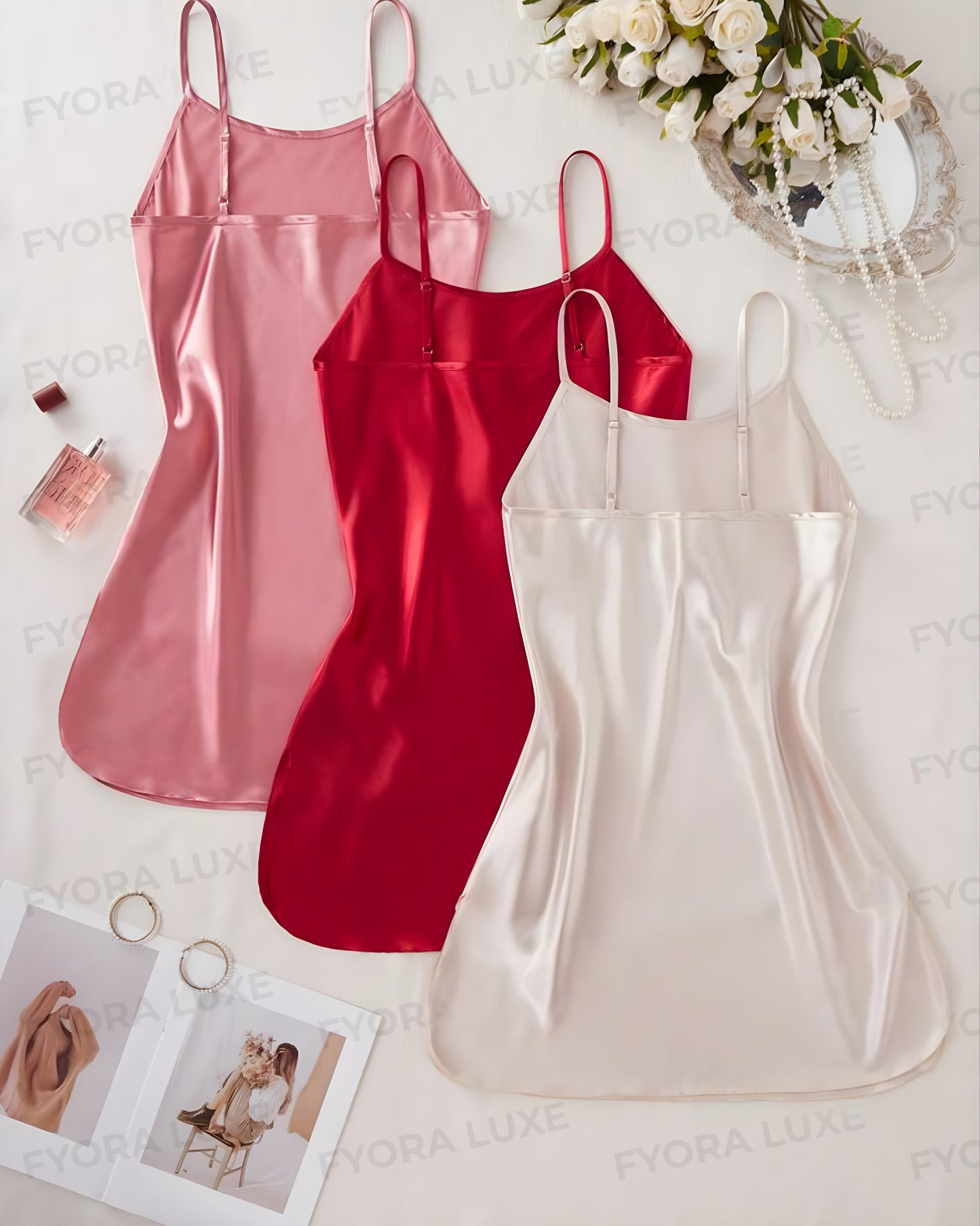 Luna Luxe Satin Slip Dress – Pack of 3